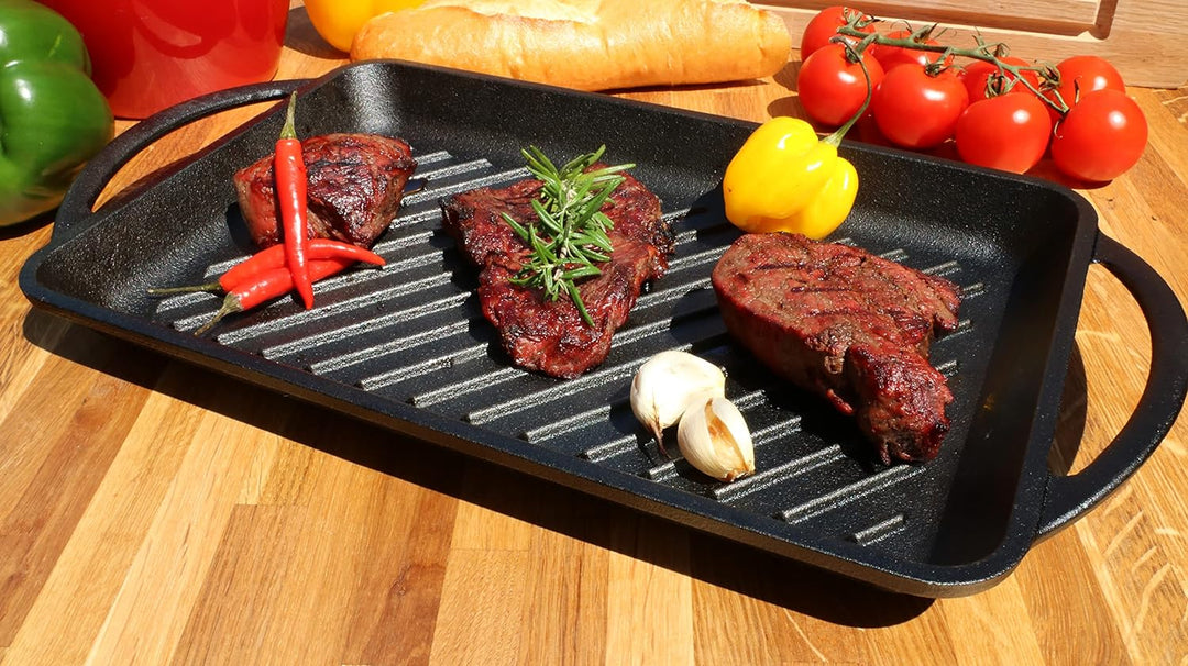 KITCHENBEAR - Grillplatte aus Gusseisen inkl. Silikonmatte - geeignet für Induktion, Gas, Ceran, Bac