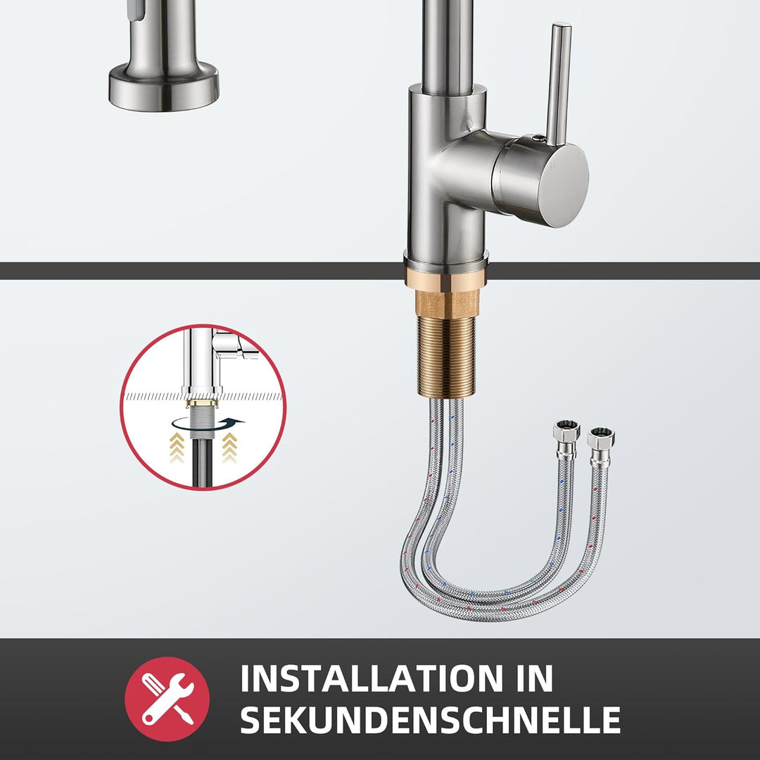 Cobbe Küchenarmatur, Feder-Küchenarmatur mit herunterziehbarem Sprühkopf, 2 Sprühmodi, Einhebel-Spül