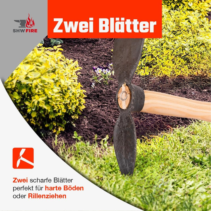 SHW-FIRE Handhacke, stabile geschmiedete Hacke für den Garten, Breit- und Herzblatt, 40cm kurzer erg