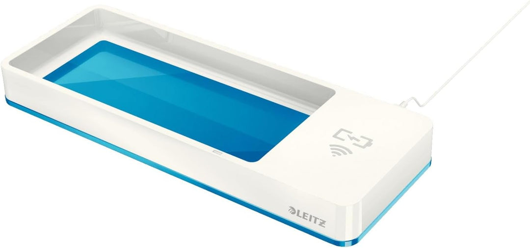 Leitz Stifteschale mit Qi-Induktionsladegerät, Zum kabellosen Laden von Smartphone, Weiss/Blau, Duo