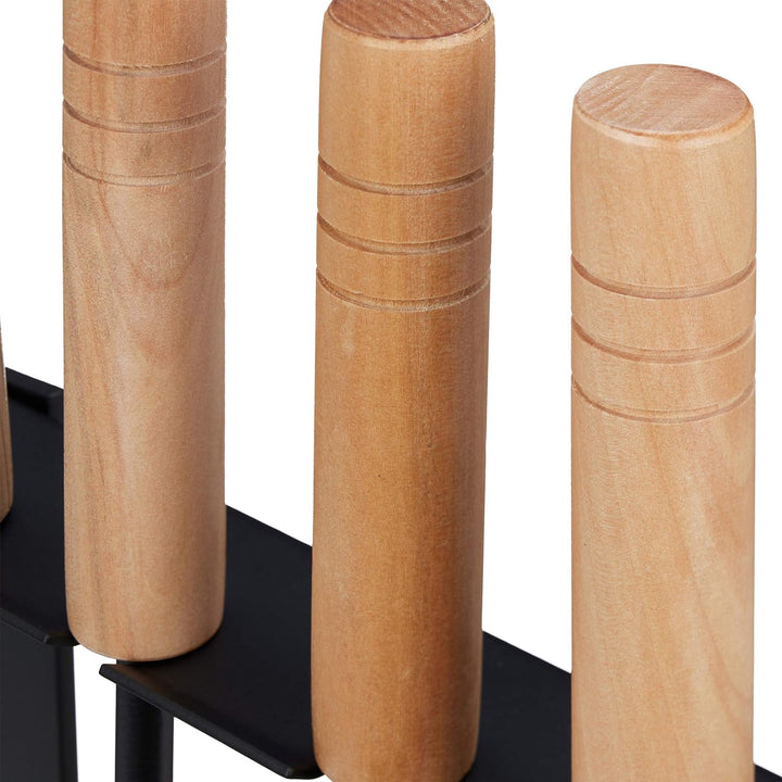 Relaxdays Kaminholzkorb Metall, mit 4 TLG. Kaminbesteck, Schaufel, Besen, Zange & Schürhaken, für in