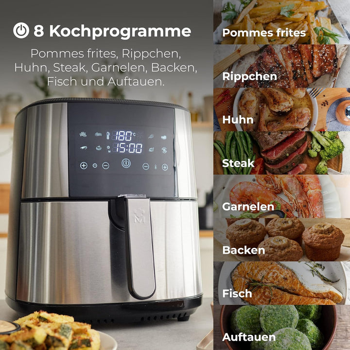 MasterPro Foodies - Fritteuse Ohne Öl, AirFryer XXL, 6L Fassungsvermögen und 1800W Leistung, 90% wen