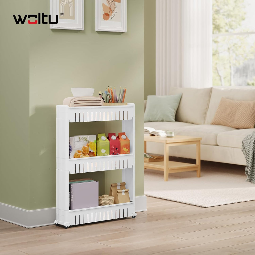 WOLTU 3 Ablagen Nischenregal Küchenregal Schrank Schieberegal schmaler Rollwagen, Nischenwagen Küche