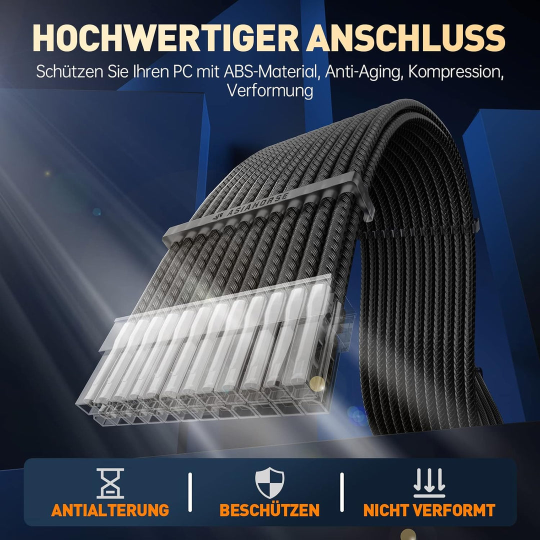 AsiaHorse PSU Cable Extension for Power Supply with Transparent Plug and Cable Combs 24 Pin/2 x 8 Pi