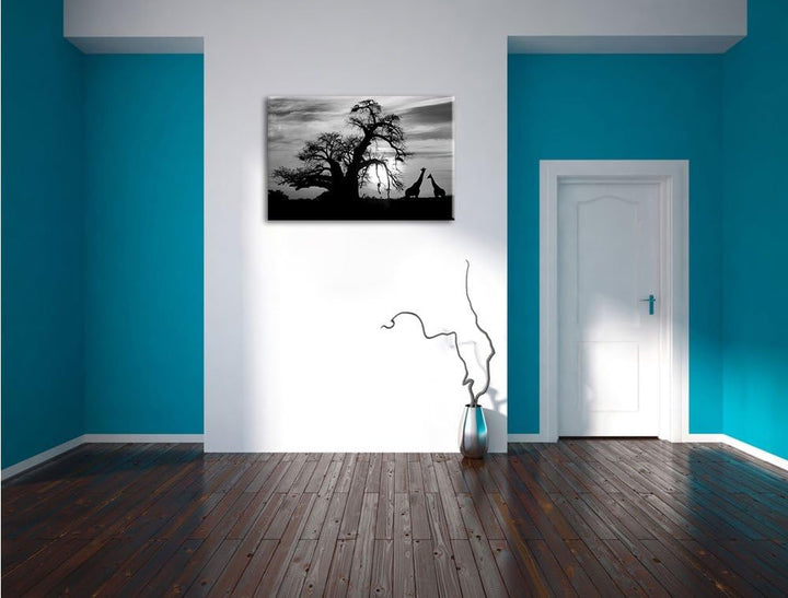 Pixxprint Zwei Giraffen in der Wüste als Leinwandbild/Grösse: 100x70 cm/Wandbild/Kunstdruck/fertig b