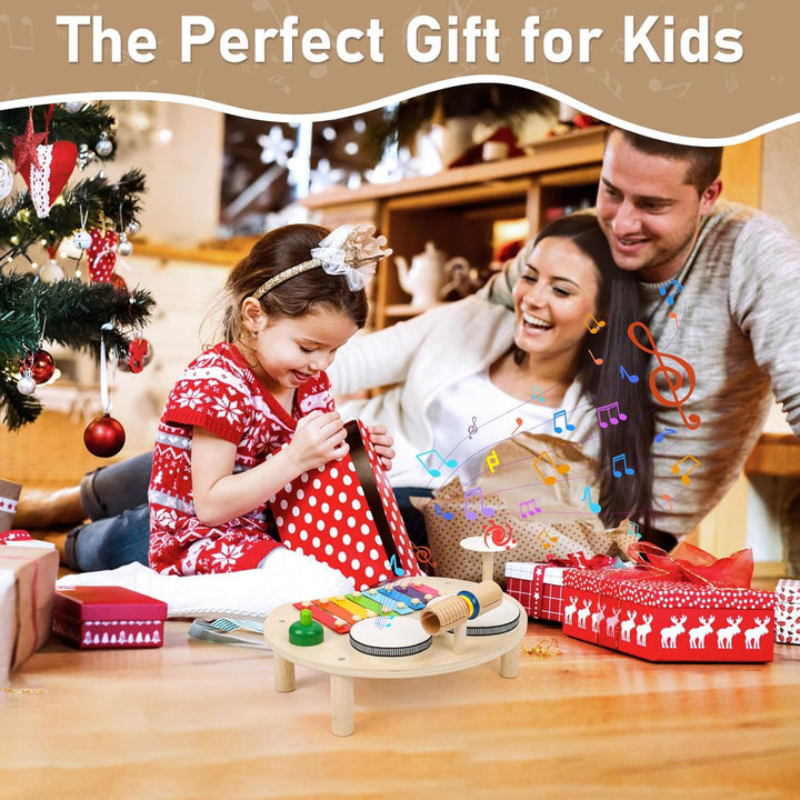 Apritsce Kinder Trommel Set, Musik Kinderspielzeug Aus Holz, Musikinstrumente Baby Set mit Xylophon,