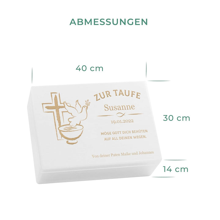 LAUBLUST Holzkiste mit Gravur - Personalisiert mit Name | Datum | WIDMUNG - Weiss, Grösse L - Friede