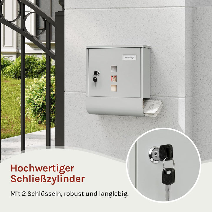 WOLTU Briefkasten Postkasten mit Zeitungsfach Sichtfenstern Namensschild, Wandbriefkasten abschliess