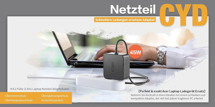 CYD 45W 19.5V 2.31A PowerFast-Notebook-Netzteil für Hp-ladekabel Laptop Spectre X360 15 Stream 11 13