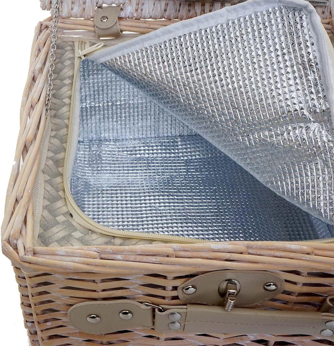 Mendler Picknickkorb-Set-AM für 4 Personen, Picknicktasche + Kühlfach, Porzellan Glas Edelstahl, bei