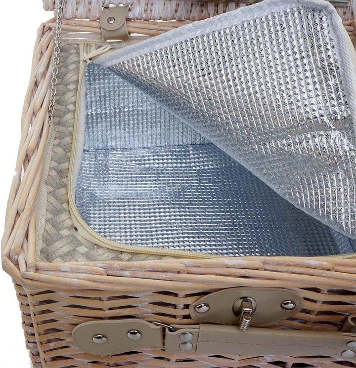 Mendler Picknickkorb-Set-AM für 4 Personen, Picknicktasche + Kühlfach, Porzellan Glas Edelstahl, bei
