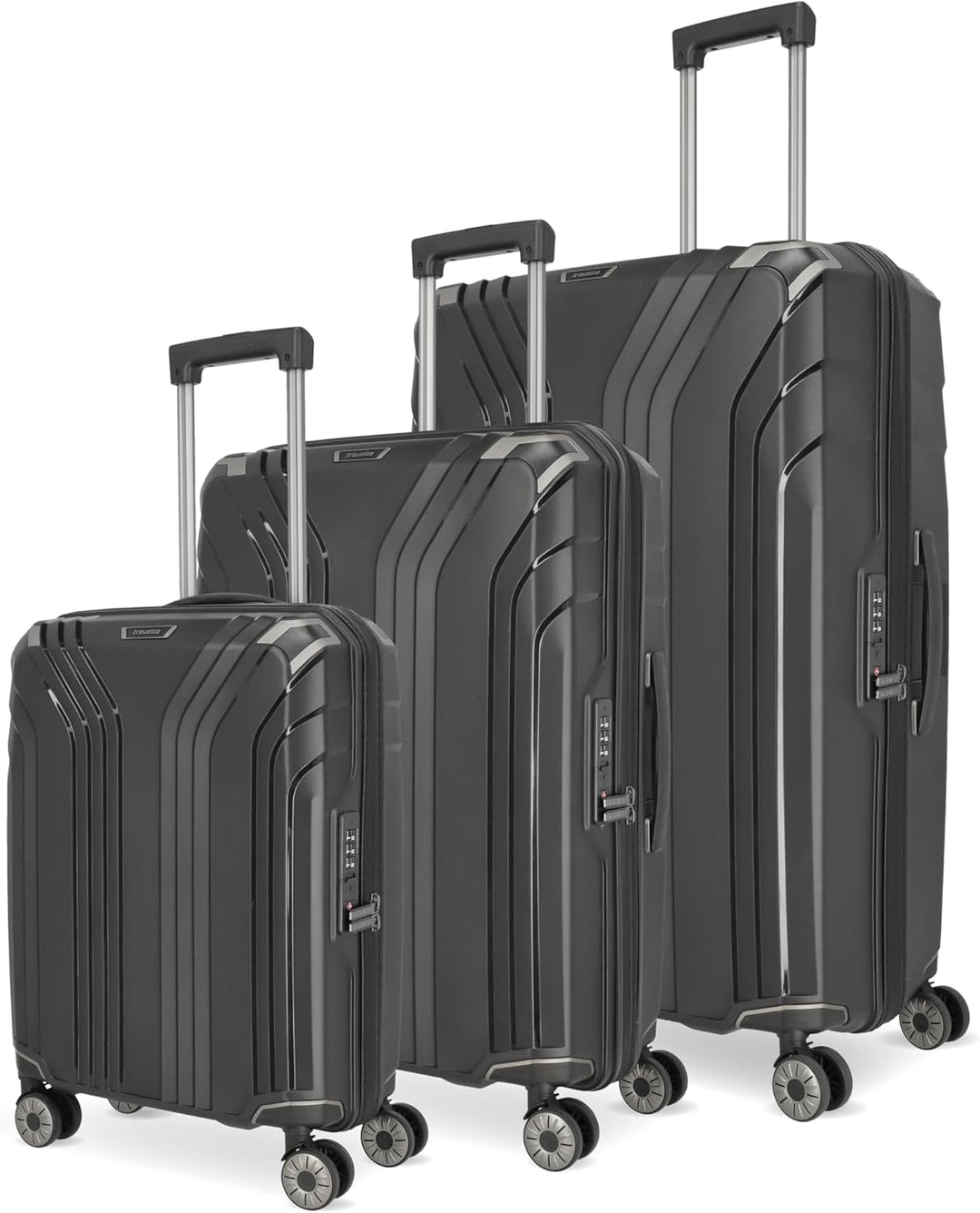 travelite Kofferset 3 teilig Hartschale nachhaltig, Grössen S-M-L, ELVAA, Hartschalenkoffer Set mit