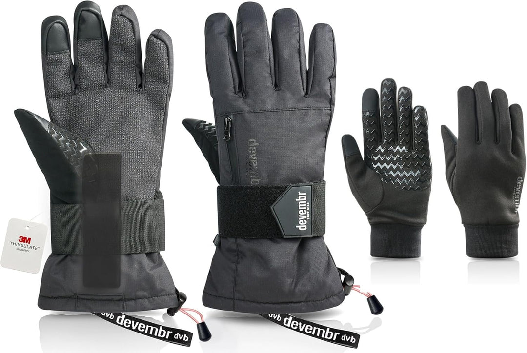 devembr Advanced Ski-Handschuhe mit Handgelenkschutz und Herausnehmbarem Innenfutter (S/M/L), S