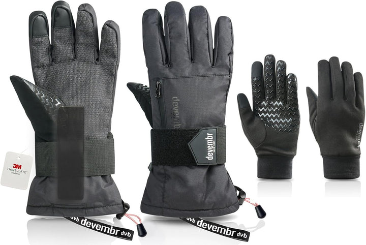 devembr Advanced Ski-Handschuhe mit Handgelenkschutz und Herausnehmbarem Innenfutter (S/M/L), S