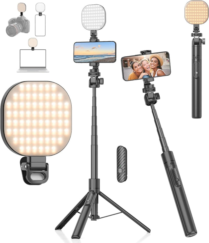 Gahenwo Vlogging Kit, Selfie Stick Handy-Stativ mit LED-Aufhellung, 155cm Kamera Stativ Ständer mit