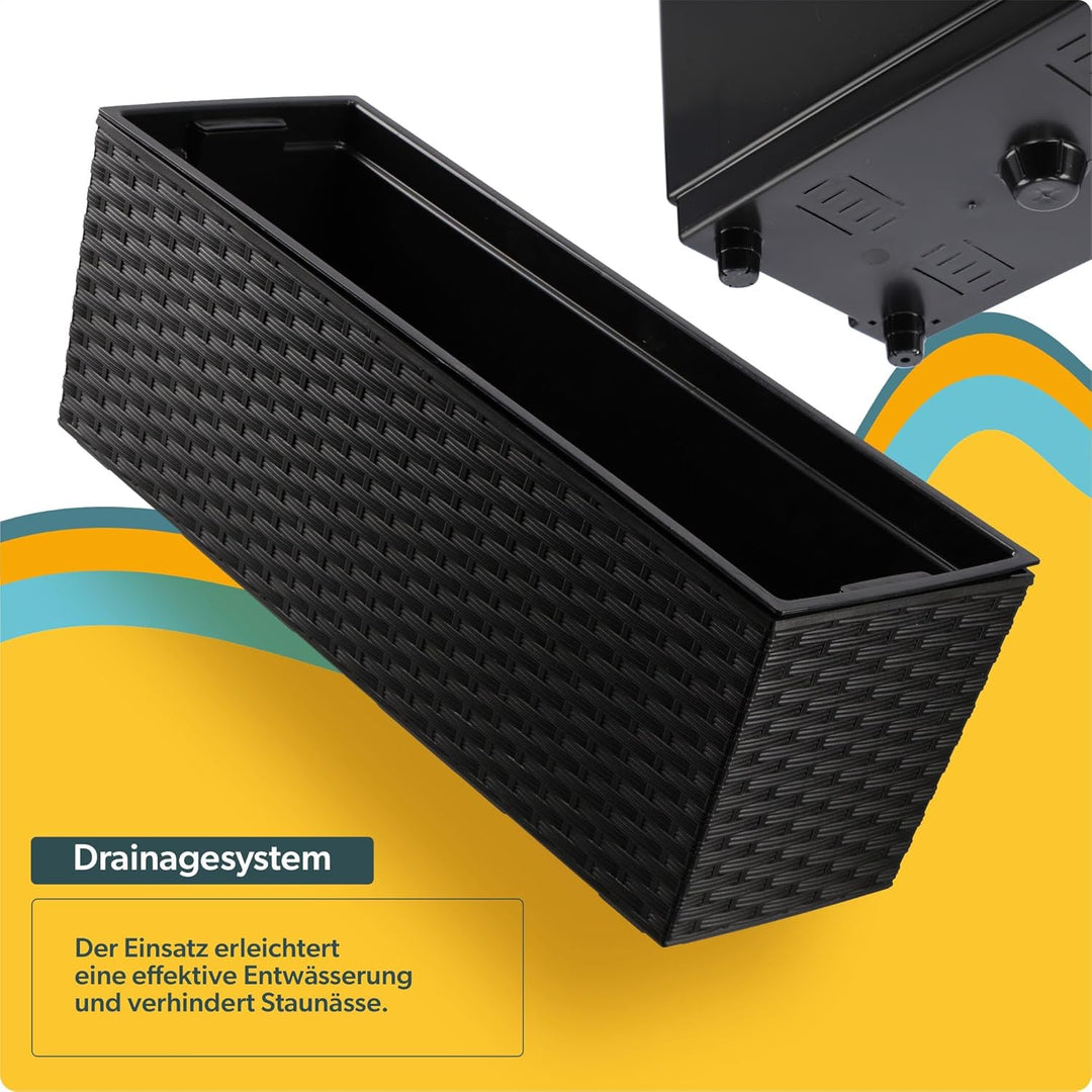 KADAX Blumenkasten aus Kunststoff, 18,5x56 cm, Pflanzkasten mit Einsatz, wetterfester Balkonkasten,