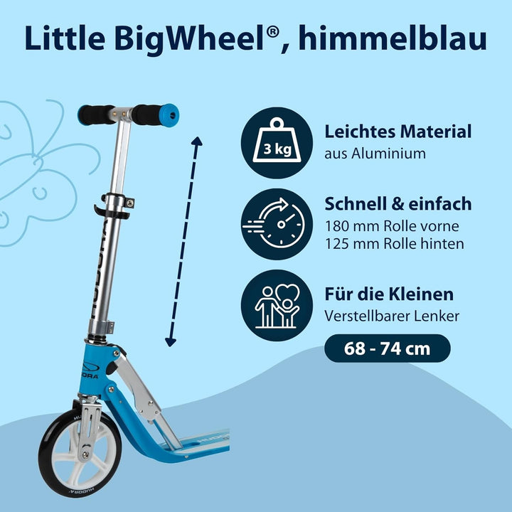 HUDORA Little BigWheel Scooter - Sicherer Aluminium-Roller für Kinder ab 3 Jahren - Höhenverstellbar