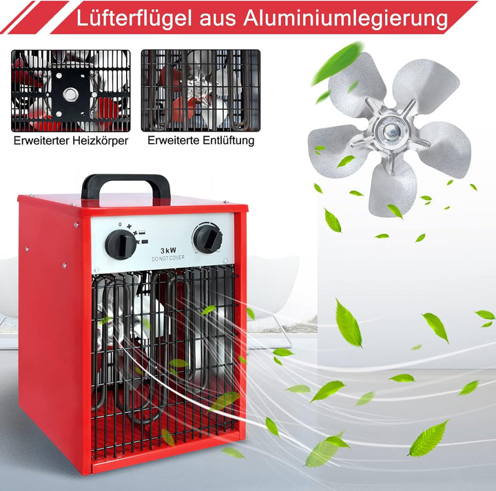 UISEBRT Heizlüfter Elektroheizung 3KW 220V - Bauheizer Elektroheizer Heizstrahler Heizgeraet Heizgeb