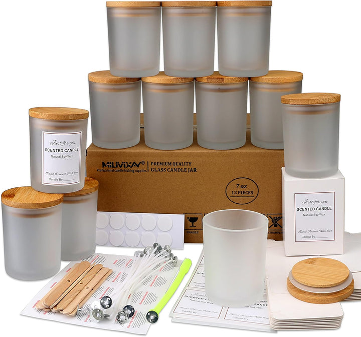 MILIVIXAY Mattierte Kerzengläser aus Glas mit Deckeln und Kerzenherstellungs-Sets, leere Kerzengläse