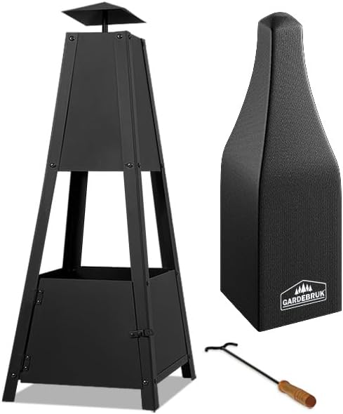 Gardebruk® Terrassenofen Garten mit Abdeckung Schürhaken 102cm Gross Eckig XXL Stahl Feuerstelle Feu