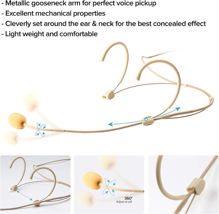 Sujeetec Headset Mikrofon Stirnband mic für Shure kabellos Bodypack Transmitter Taschensender - Idea