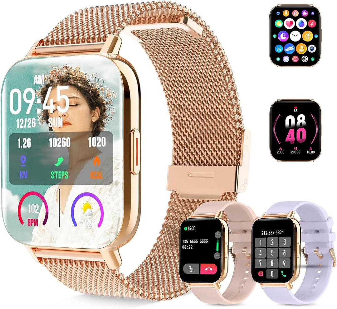 Lefitus Smartwatch Damen mit Telefonfunktion 1.7" Touchscreen,Sportuhr Aktivitätstracker Herzfrequen