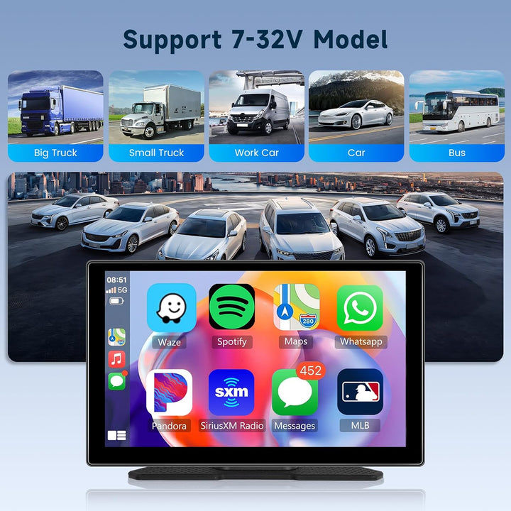 Hodozzy Tragbares Autoradio Wireless Carplay Android Auto,9 Zoll HD IPS Touchscreen Bildschirm mit A