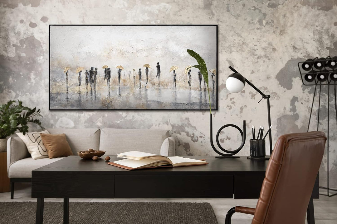 YS-Art XXL Abstrakt Acryl Gemälde auf Leinwand mit Rahmen Sommerregen handgemalte Wandbilder Wohnzim