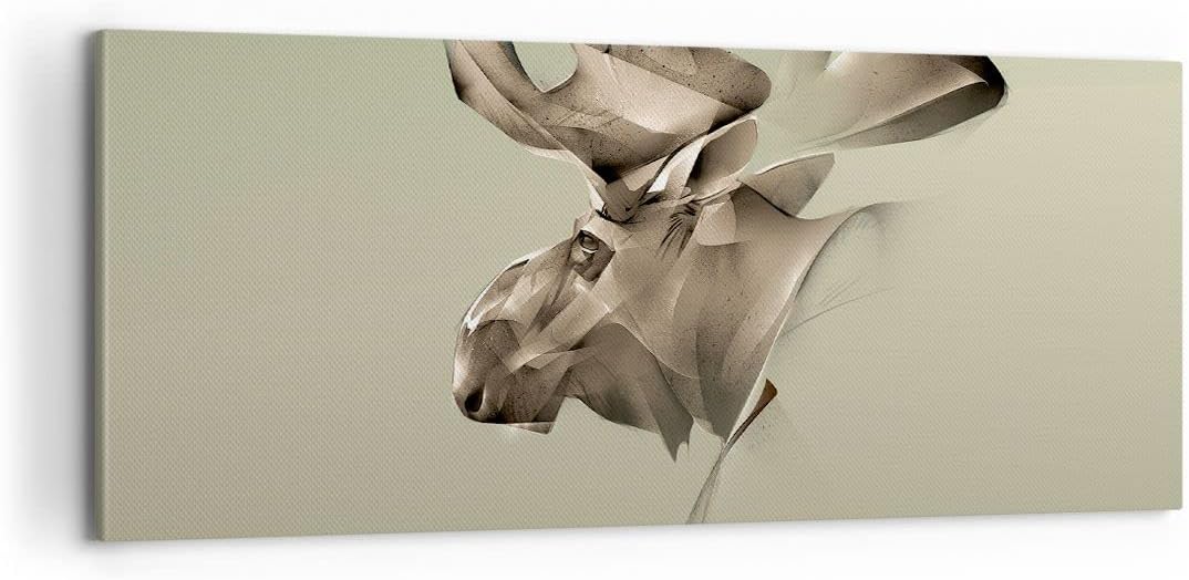 Panorama Bilder auf Leinwand 100x40cm Leinwandbild Elch Abstraktion Gross Wanddeko Bild Schlafzimmer