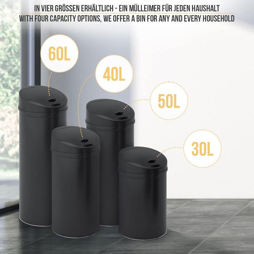 Jago® Mülleimer mit Sensor - 30/40/50/60L, Edelstahl/verzinkter Stahl, Rund, mit Klemmring, für Küch