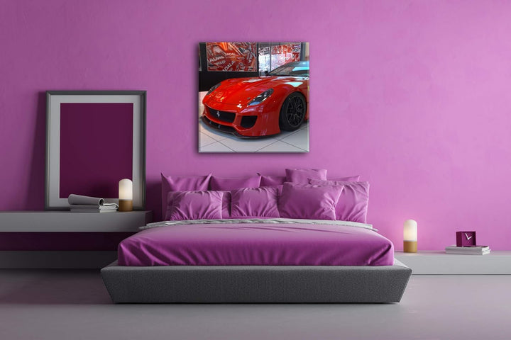 deyoli Roter Ferrari in Einer Ausstellung Format: 70x70 als Leinwandbild, Motiv fertig gerahmt auf E