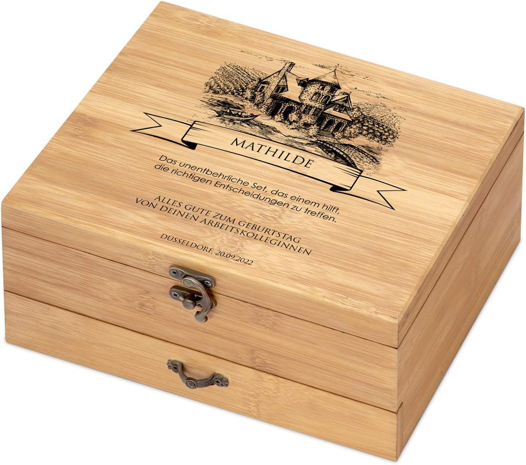Maverton Weinöffner-Set personalisiert Weinset Sommelier Set - Geschenkbox Holzbox + 8er Weinzubehör