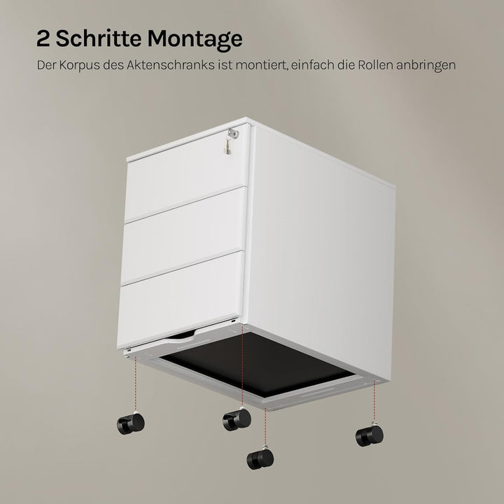 WOLTU Rollcontainer Metall, Mobiler Aktenschrank Büroschrank mit 3 Schubladen Bürocontainer, abschli