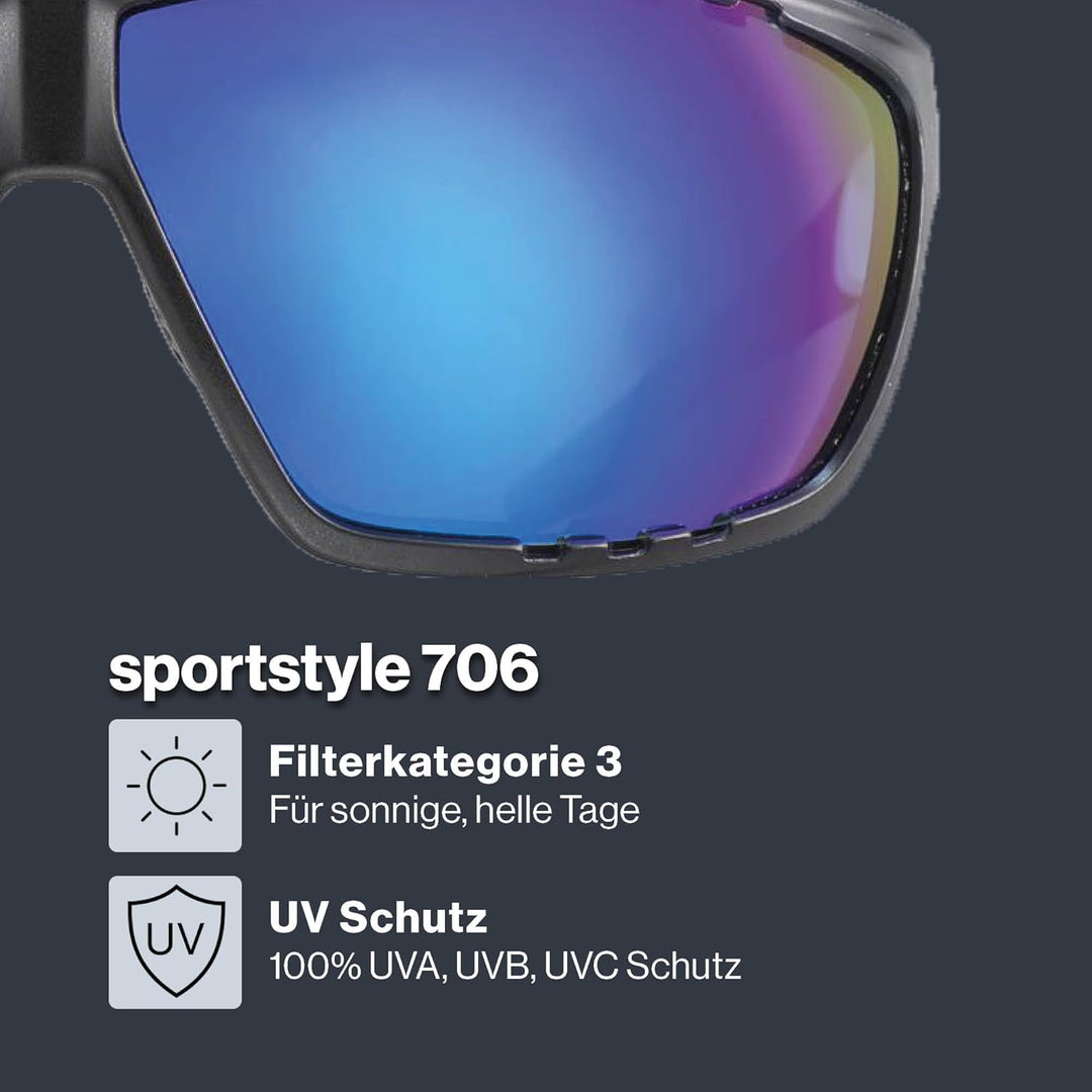 uvex Unisex – Erwachsene, sportstyle 706 Sportbrille, black matt white/blue, one size