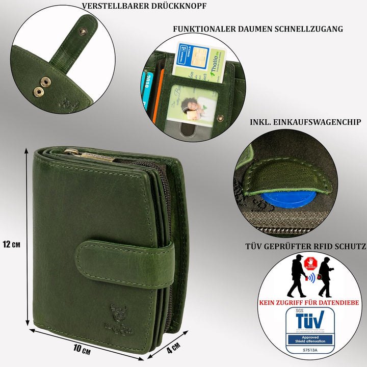 MATADOR Frauen Geldbörse Echt Leder TüV Geprüfter RFID Schutz Geldtasche Frauen Viele Kartenfächer P