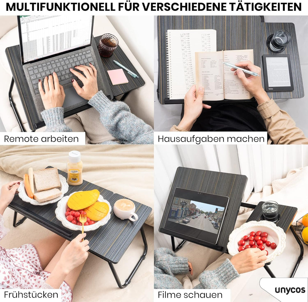 unycos - Klappbarer Laptoptisch - Multifunktionaler Betttisch, Ideal zum Essen, Arbeiten, Lesen, Sch