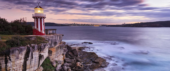 Glasbild Panorama | Wandbild aus Echtglas | Leuchtturm | 100x40 cm | inkl. Aufhängung und Abstandsha