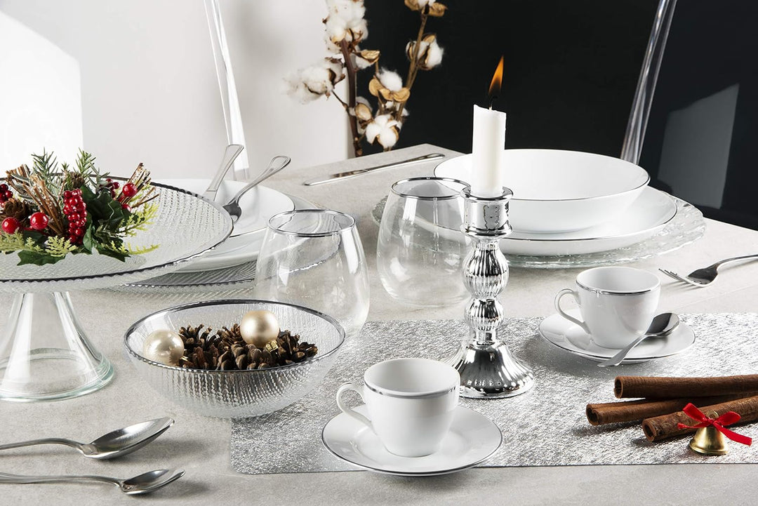 Excelsa Platinum 6er Set Wasserbecher, mundgeblasenes Glas, Rand silber, 470 ml