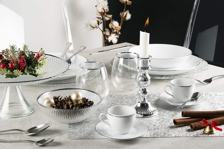 Excelsa Platinum 6er Set Wasserbecher, mundgeblasenes Glas, Rand silber, 470 ml