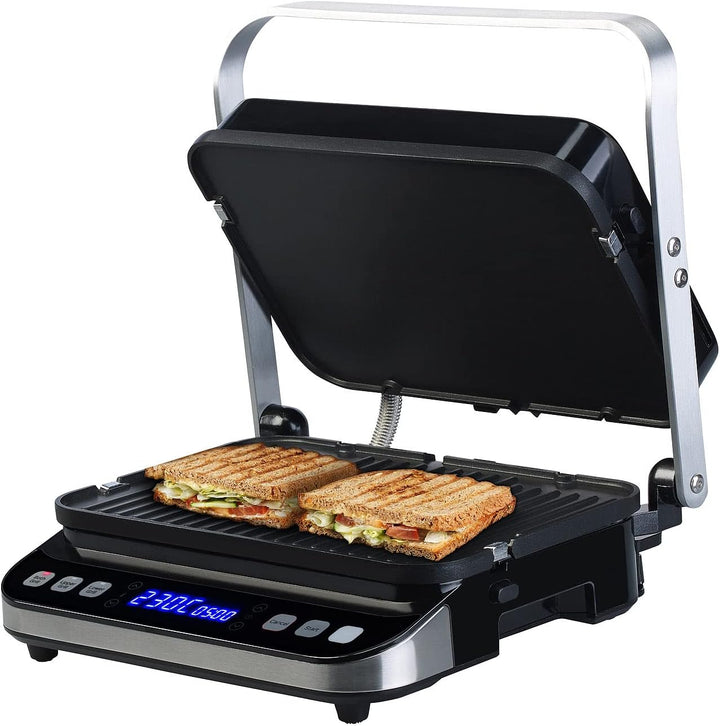 Rosenstein & Söhne Grill: Digitaler Panini-, Sandwich- & Kontaktgrill, Timer & Memory, 2.000 W (Kont
