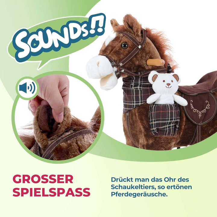 DEUBA® Schaukelpferd Sound Effekte mit Sattel Zaumzeug Steigbügel Schaukeltier Plüsch Schaukel Wippe