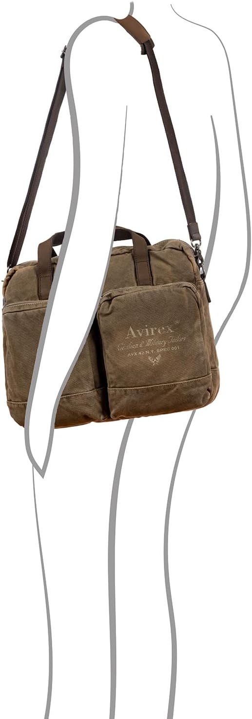 Avirex Ordner mit zwei Griffen aus Canvas und Rindsleder, gepolsterte Tasche für PC, 15,6 Zoll, mit