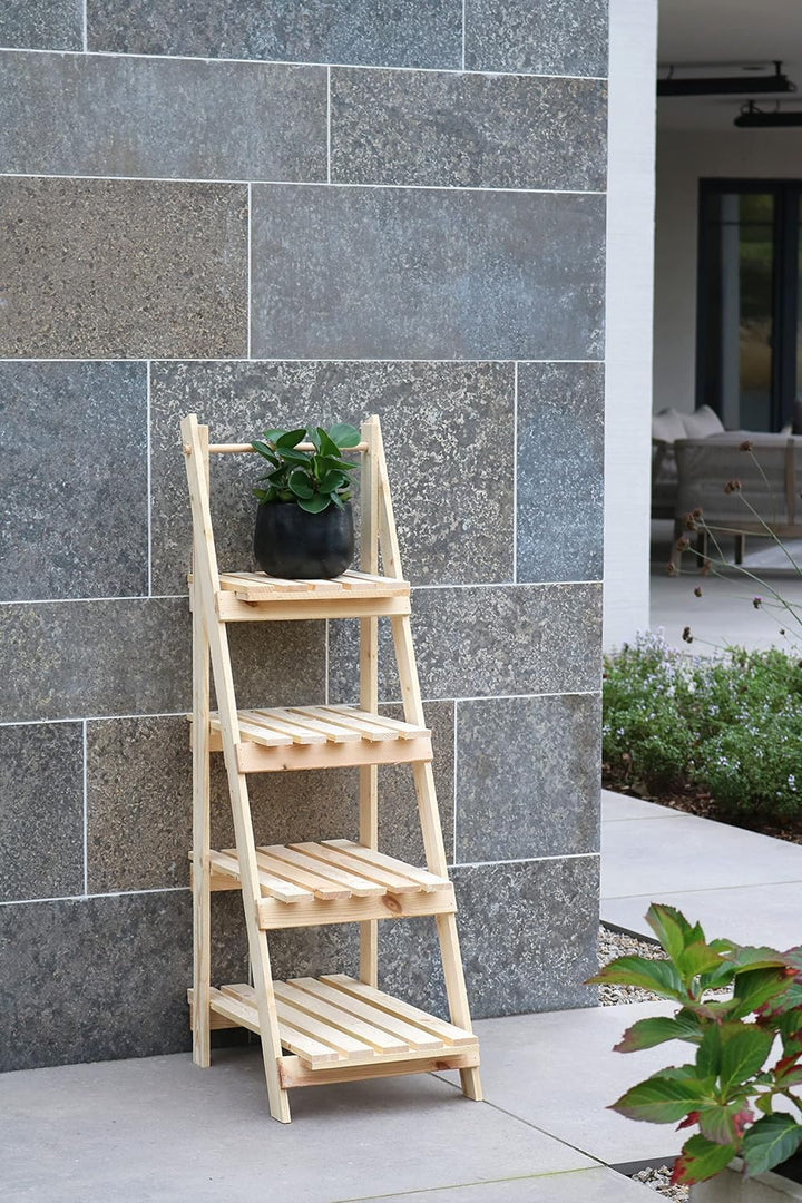 holz4home® Pflanzleiter mit 4 Ablagen I Grösse: 52,5 x 109 x 35 cm I Blumentreppe aus Tannenholz hel