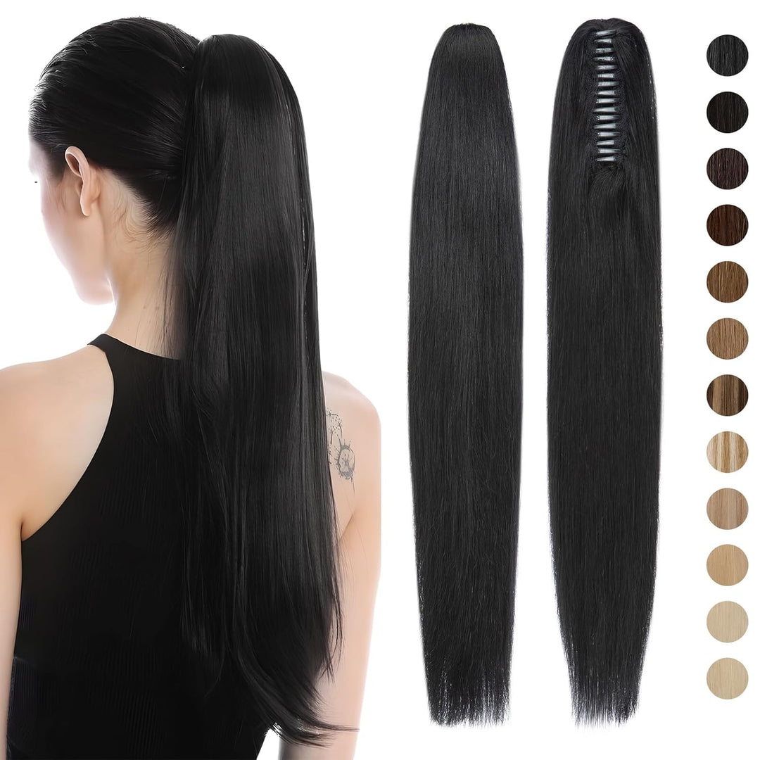 Silk-co Haarteile Echthaar Ponytail Extension Clip in Pferdeschwanz Extensions Echthaar Glatt Zopf H