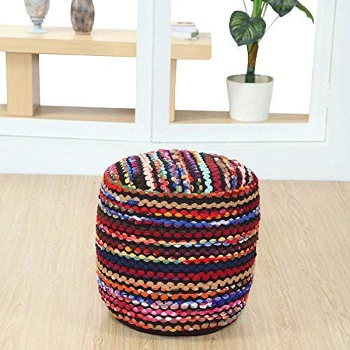 Homescapes handgewobener Chindi Sitzpouf - Sitzkissen, gefüllt mit Mikroperlen, Buntes Flickendesign
