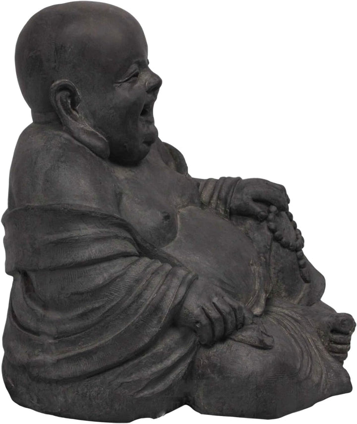 Stone-Lite Figur Lachender Buddha sitzend - für Haus und Garten - Höhe 24 cm - schwarz