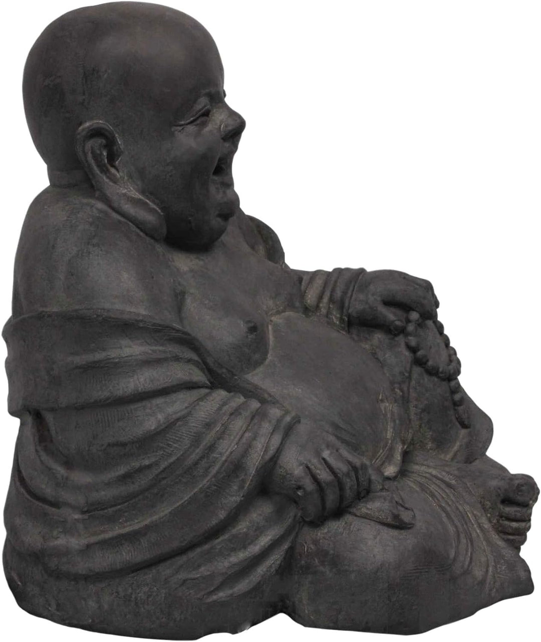 Stone-Lite Figur Lachender Buddha sitzend - für Haus und Garten - Höhe 24 cm - schwarz