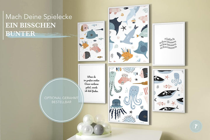 Papierschmiede® Bilder Kinderzimmer Kids Mood Poster Set Einfach Schwimmen, Kinderzimmer Bilder Baby