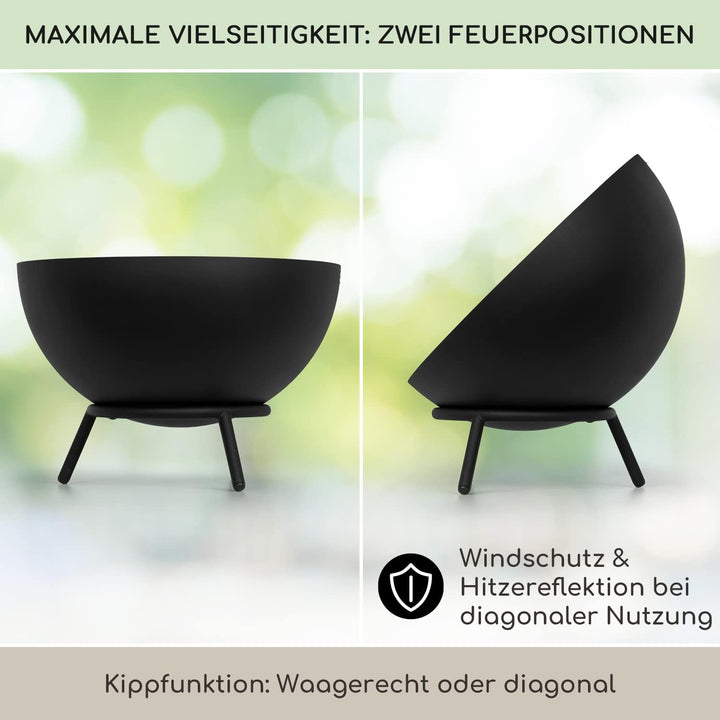 Blumfeldt Feuerschale, Outdoor Feuerstelle mit 3-Beinbein Standfuss, Kippbare Feuerschalen für den G