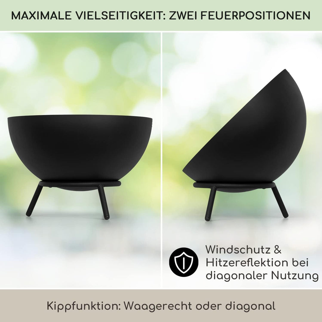 Blumfeldt Feuerschale, Outdoor Feuerstelle mit 3-Beinbein Standfuss, Kippbare Feuerschalen für den G